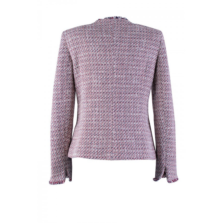 ▷ Luxury Boucle Jacket with Ecru, Navy Blue and Red and